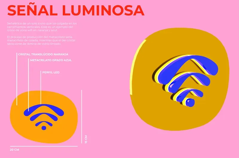An illuminated wifi sign shaped like an identity form