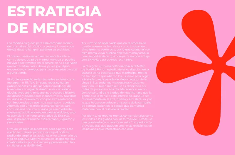 Media strategy page with a big red shape
