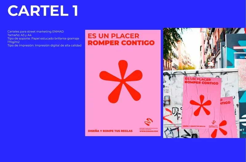 Poster: a red asterisk on pink, with Es un placer romper contigo
