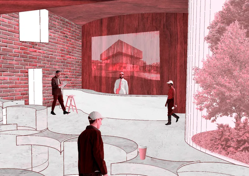 Render of a lecture space with a projected image