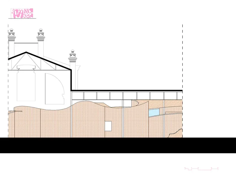 Section of a classroom inside a curved form