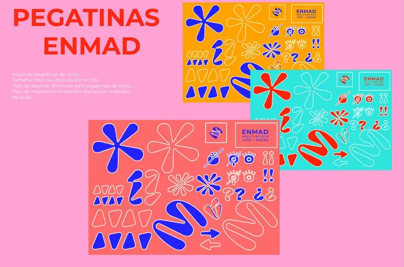 ENMAD sticker sheets in coral, mint and orange