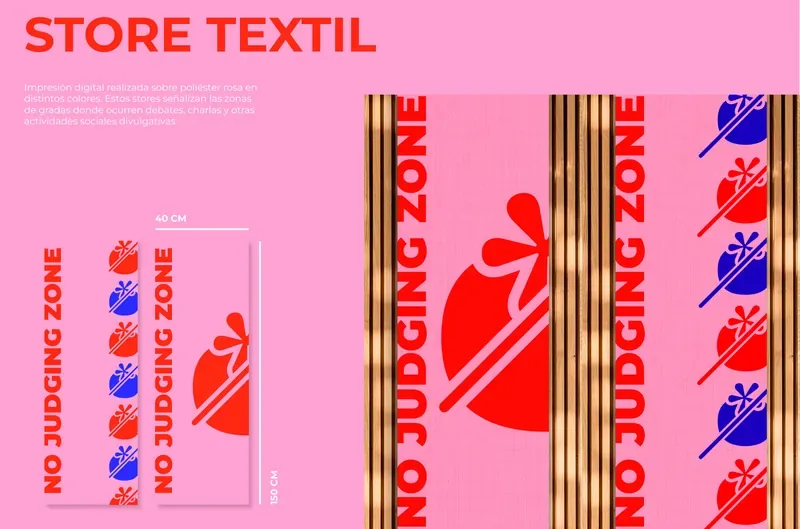 Textile blinds printed with No judging zone